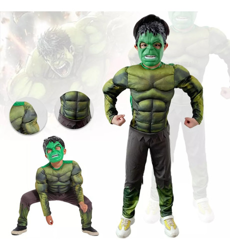 Traje Músculo Hulk Infantil + Máscara No Luminosa Disfraz -hulk Con Musculos Excelente Calidad Hulk Original Marvel