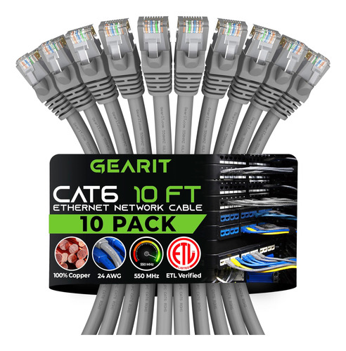 Gearit Cable Ethernet Cat 6 De 10 Pies (paquete De 10) - Cab