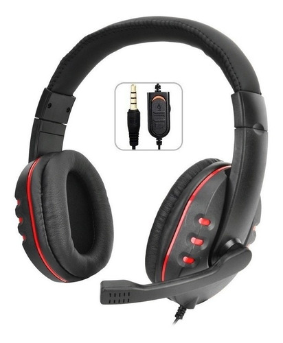 Fone De Ouvido P3 Headset Compatível Ps5 Ps4 Ps3 Xbox One Pc Cor Preto/vermelho