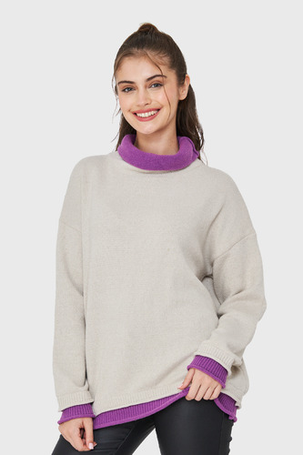 Sweater Holgado Efecto Doble Prenda Blanco Nicopoly
