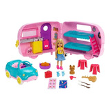 Barbie Muñeca Club Chelsea + Playset Caravana + Accesorios