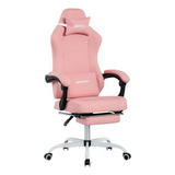 Silla Gamer Rosa Con Reposapiés Y Soporte Lumbar