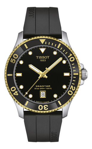 Reloj Unisex Tissot T120.410.27.051.00 Seastar Color De La Correa Negro Color Del Bisel Dorado Color Del Fondo Negro