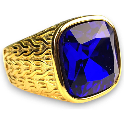 Anillo Estilo Turco Premium Turquesa Acero Inoxidable A966 Dorado 8