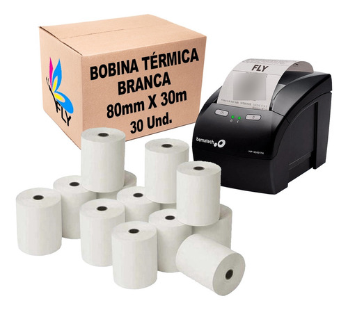 30 Bobinas Térmica 80mm 80x30 Bobina Cupom Impressora Pdv