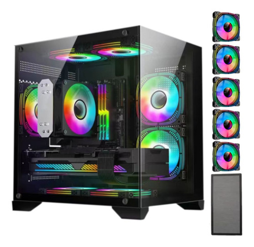 Gabinete Gamer 5 Fans Led Rgb Water Cooler Tampa Vidro