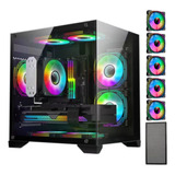 Gabinete Gamer 5 Fans Led Rgb Water Cooler Tampa Vidro