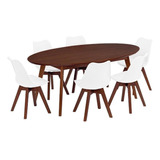 Mesa De Jantar Oval Vértice 190cm Nozes Com 6 Cadeiras Leda