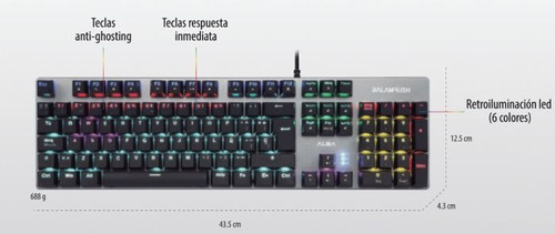 Teclado Gaming Balam Rush/usb/led 6 Colores/negro Alba