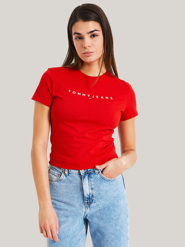 Polera Slim Fit Con Logo Linear Rojo Tommy Jeans