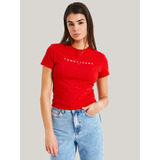 Polera Slim Fit Con Logo Linear Rojo Tommy Jeans