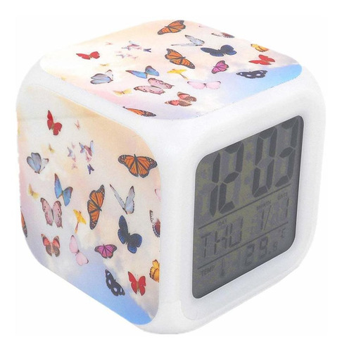 Reloj Despertador Digital Para Niños Boway Blanco/mariposas