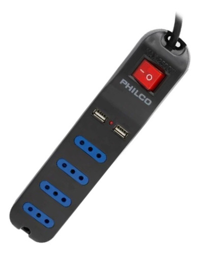 Alargador Extensión Philco 4 Pos Y 2 Usb Negro