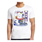 Polera Unisex Gato Fortuna Suerte Maneki-neko Estampado