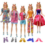 5 Roupas Conjunto Barbie Extra + 5 Sapatos Salto Retos