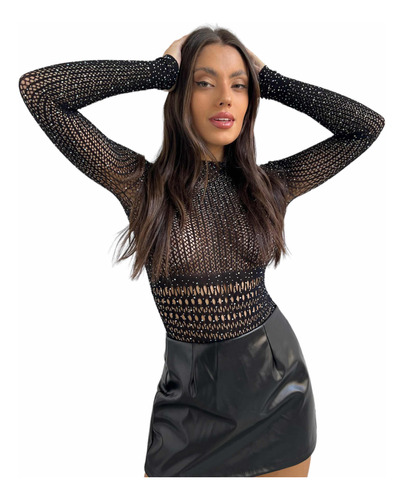 Body Red Strass Shines Tendencia Negro Brillo