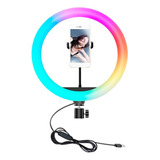 Aro Anillo Luz Led Rgb Colores 26 Cm Soporte Rosca Celular