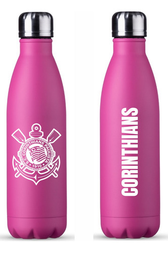 Garrafa Squeeze Inox Corinthians Feminina Rosa Brabas 750ml