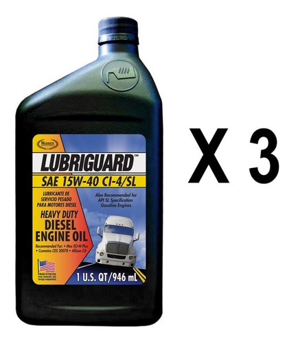 Aceite Motor Warren Lubriguard Diesel 15w40 Ci-4/sl, 2.838lt