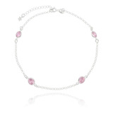 Pulseira Feminina Em Prata 925 Com Zircônias Rosa