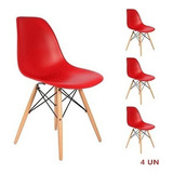 Jogo 4 Cadeiras Charle Eames Wood Eiffel Sala Cozinha Cor Da Estrutura Da Cadeira Vermelho