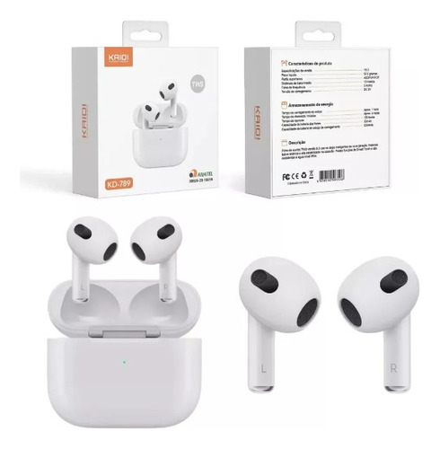 Fone De Ouvido In-ear Sem Fio Kaidi Kd789 Branco Com Luz