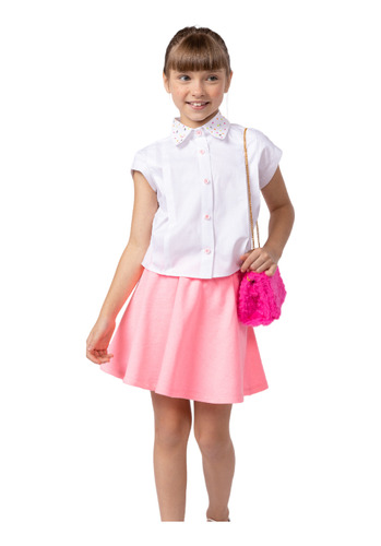 Conjunto Infantil Feminino Short Saia Moletom Camisa  851076