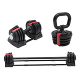 Set 3 En 1 De Barra Mancuerna Y Kettlebell Ajustable Color Negro