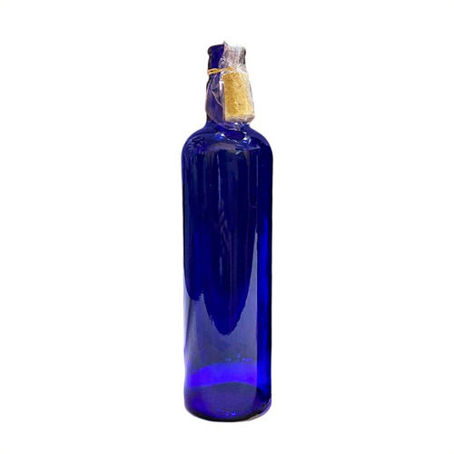 Botella Vidrio Azul Hooponopono Lisa Corcho Agua Solarizada