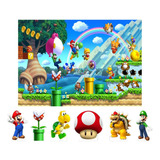 Kit Display De Mesa + Painel 1,5x1m Festa Super Mario