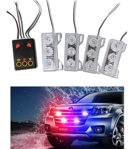 Kit 4 Farol Led 12v Pisca Seta Esportiva Vermelho E Azul