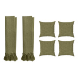 Kit Mantas Sofá Linho Verde Musgo 2,20m + 4 Capas Almofadas