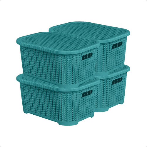 Caja Organizadora Plastica Simil  Rattan Set X 4u  36x25x17 