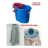 Balde Con Escurridor De 15l + 2 Mopin Mopa Sin Marca A Rosca