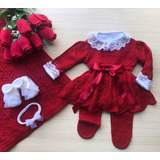 Saida De Maternidade Menina Vermelha Vestido 6 Peças Tricot