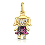 Pingente De Ouro 18k Menina Com Vestido Rosa Cor Amarelo