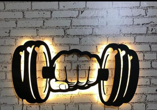 Cuando Luminoso Led Gym Hecho En Madera Calada Negra 