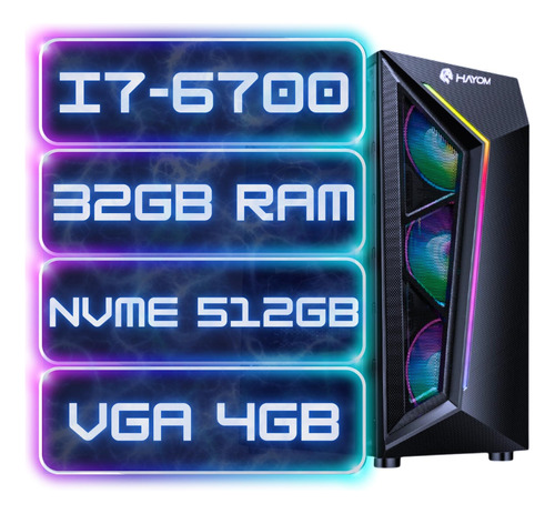 Pc Gamer Cpu Completo I7-6700 Ddr4 32gb+ Nvme 512gb+ Vga 4gb