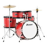 Bateria Infantil Premium Dx45j Vermelho C/ Banco + Prato