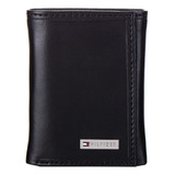 Cartera Tommy Hilfiger Fordham De Cuero Negro Con Tres Plieg