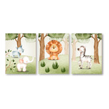 Kit Placas Quadros Decorativos Mdf Safari Animais Bebê Pc479