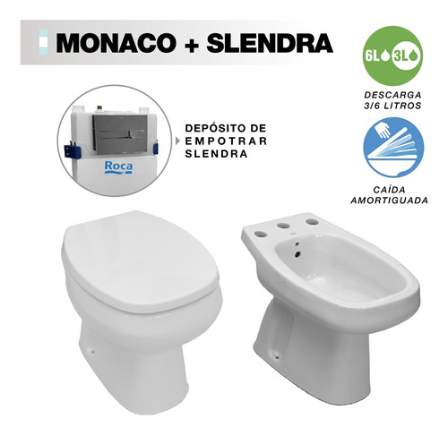 Combo Baño Monaco Corto Bide Dep Slendra Asiento Amortig Eg