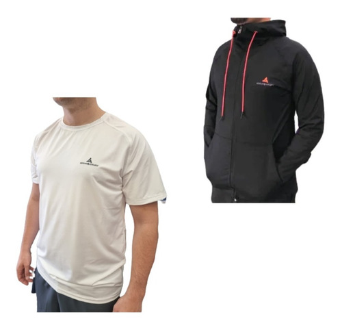 Campera Deportiva Lycra Hombre + Remera Deportiva Bl