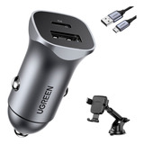 Carregador Veiculo Ugreen Usb A/c + Suporte + Cabo Micro Usb