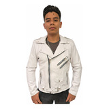 Chamarra Biker De Piel Para Hombre Blanca Rockera Cuero Fit