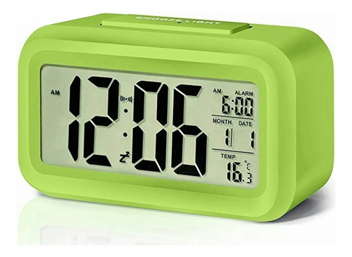 Despertador Con Fecha Sensor De Luz Y Temperatura Color Verde