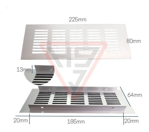 Rejilla Ventilacion Aluminio Acero Negro Y Acero  225x80 Mm