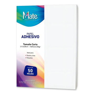 Mate | Papel Adhesivo 80 G | Tamaño Carta | 50 Hojas Color Blanco | MercadoLibre