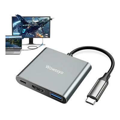 Wowssyo Hub USB Tipo C 3 en 1 HDMI 4K Carga Rápida PD 87W USB 3.0 Plateado | MercadoLibre