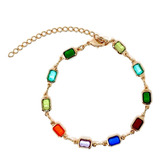 Pulsera Rectángulo Cristales Colores Enchapado Oro 18k